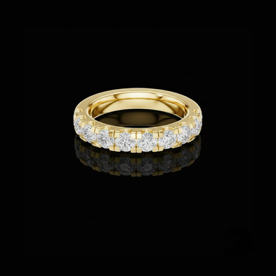 Round Lab Diamond Channel Prong Half Eternity Wedding Band