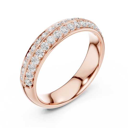 Double Row Round Cut Lab Diamond Pave Wedding Ring Band - view 3