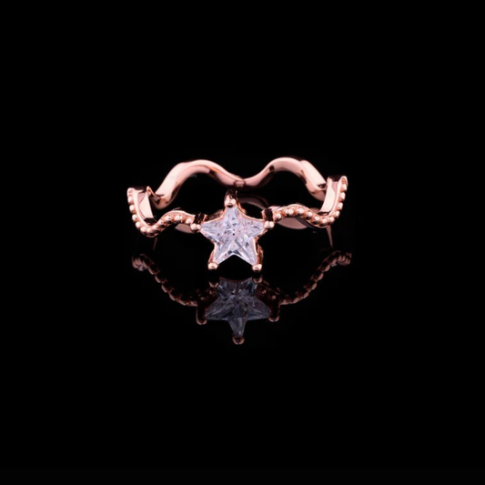 0.35 TCW Celestial Antique Cut Lab Grown Diamond Rose Gold Ring with Twisted Cosmic Band Design