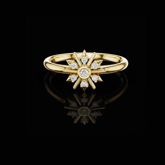 0.048 TCW Dainty Modern Stunning Starburst Moissanite Round Cut Diamond Ring in Gold