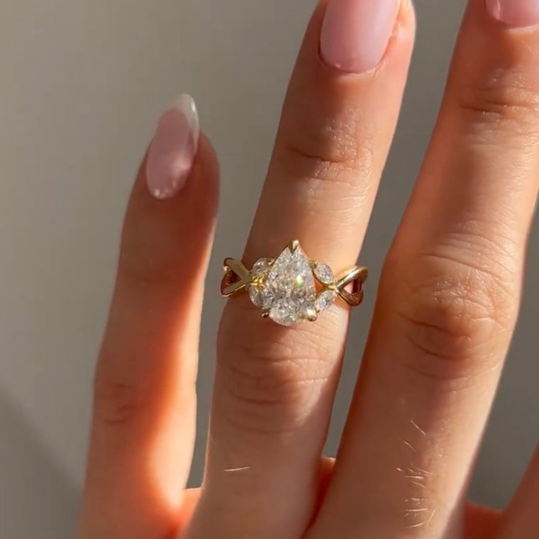 Nature Inspired Split Shank Pear Cut Moissanite Engagement Ring - view 2