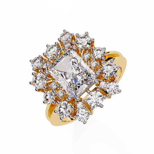 Floral Radiant Cut Moissanite Halo Anniversary Ring - view 2