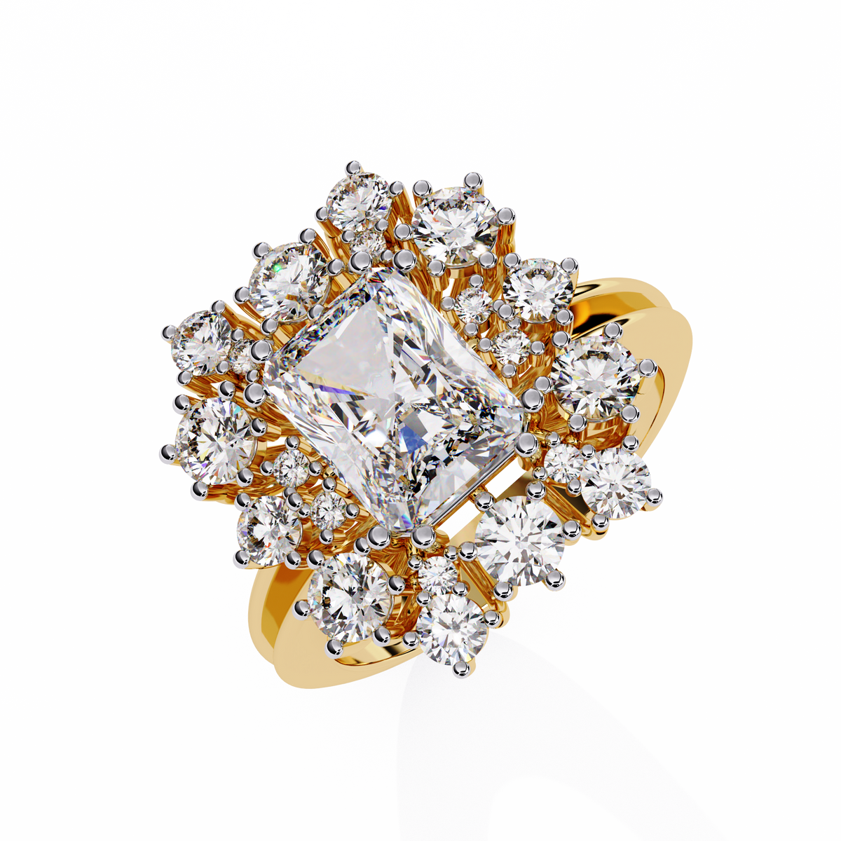 Gold ring with a large central diamond 