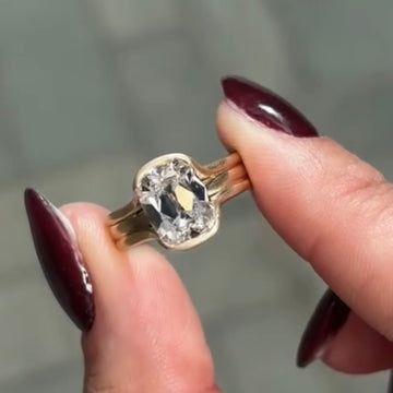 3.00 TCW Triple Split Band Design Elongated Cushion Old Mine Cut Lab Grown Diamond Ring with Bezel Style Setting
