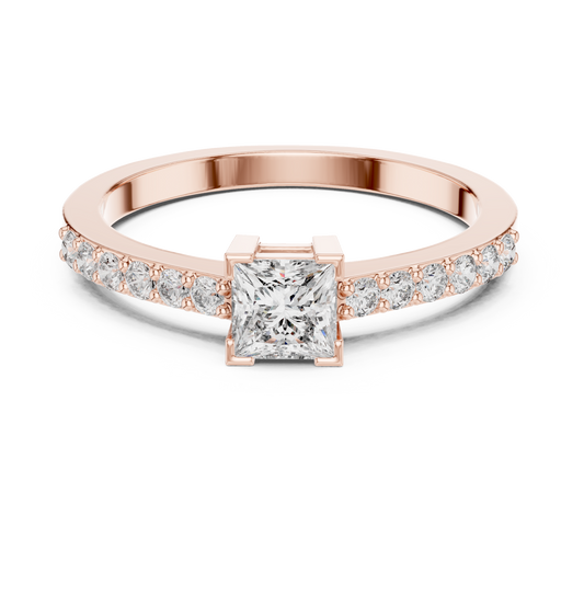 0.40 CT Signature Princess Cut Moissanite Diamond Solitaire Ring with Pave Side Brilliance For Your Girl