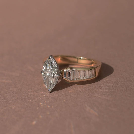 Marquise Cut Engagement Ring With Channel Set Baguette Band - view 3