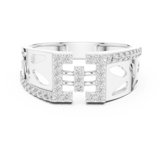 Round Cut Moissanite Men's Openwork Floating Bridge Gold Band - view 3