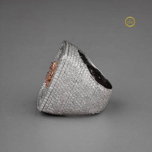 Pave Lab Grown Diamond Statement Pinky Ring Pink Floral Cluster - view 3