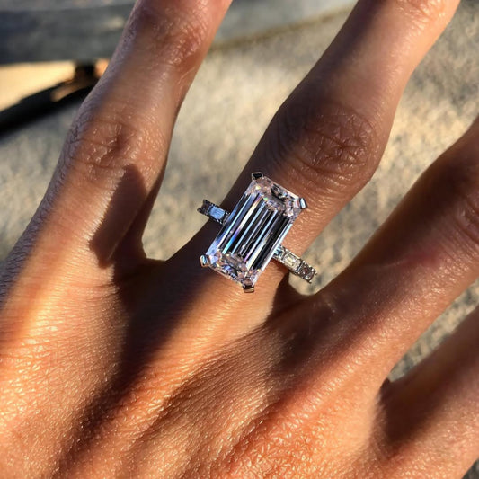 3.00 CT Bold Baguette Cut Moissanite Diamond Ring with Structured Step Facets and Refined Accent Band