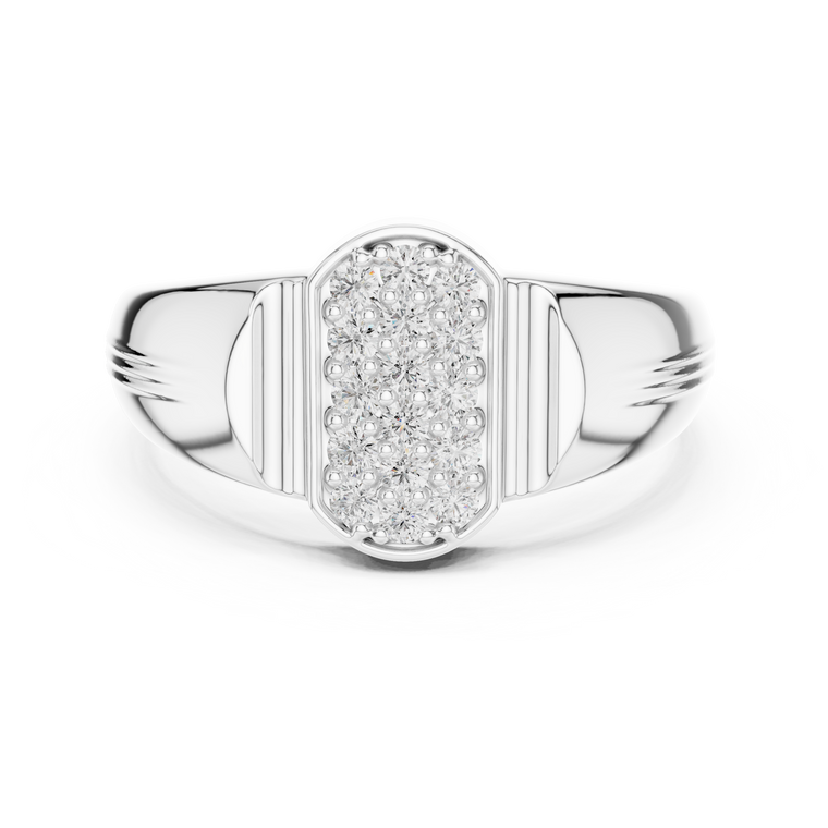 Round Cut Moissanite Men's Geometric Elongated Medallion Wedding Ring - view 3