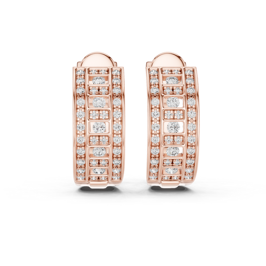 Round Geometric Grid C Hoop Earrings with Micro Pavé Rows - view 2