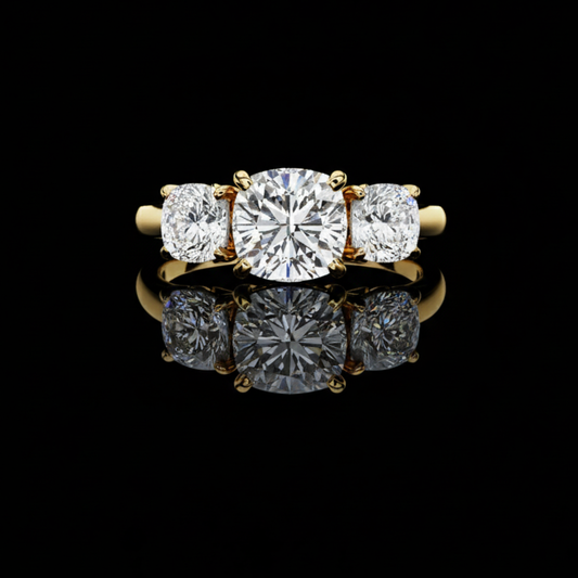 2.50 CT Elegant Three Stone Lab Grown Cushion Cut Diamond Engagement Ring For Her