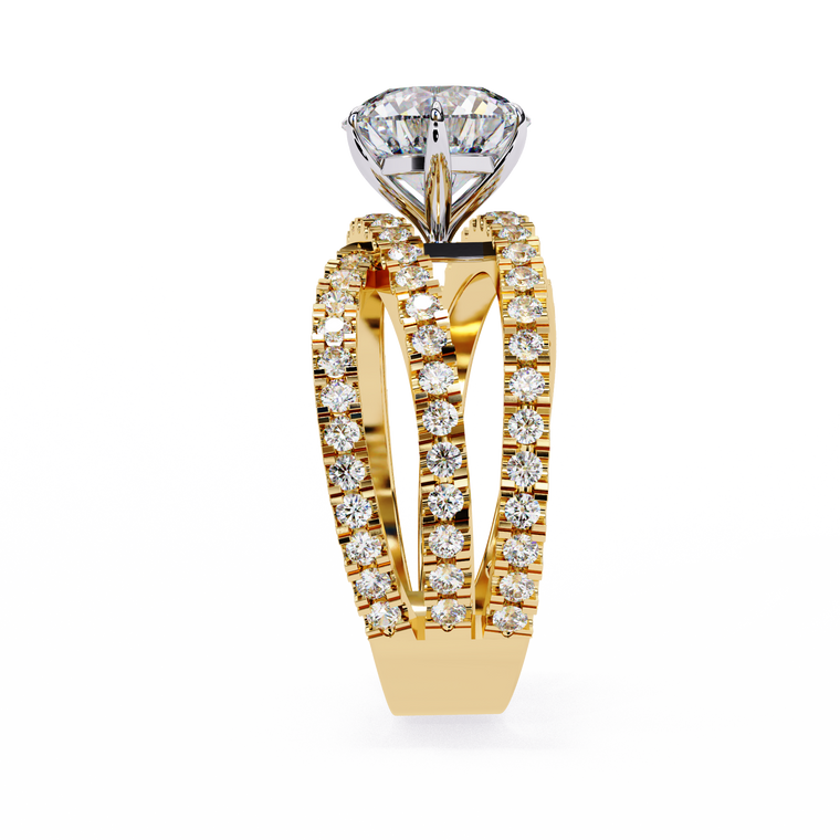 Split Shank Round Cut Moissanite Engagement Ring Triple Row Band - view 2