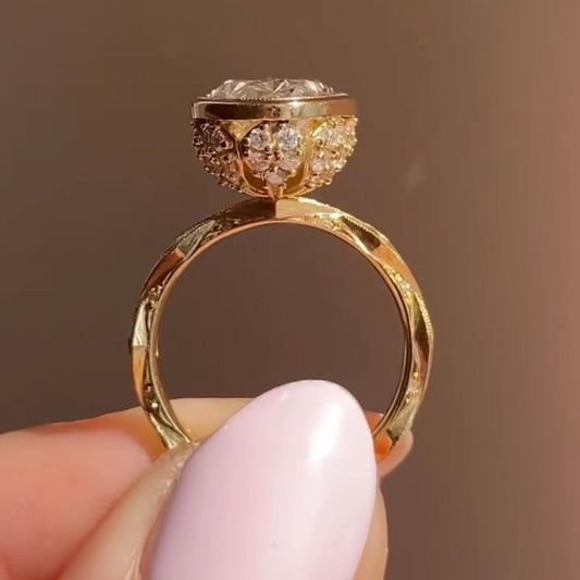 Vintage Vine Oval Cut Moissanite Bezel Set Engagement Ring - view 4