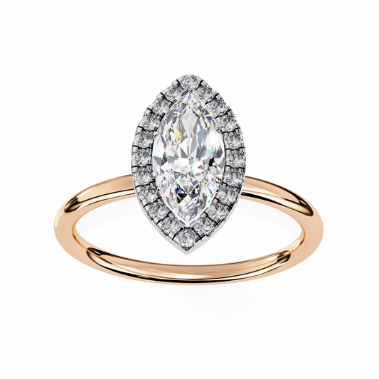 Marquise Cut Diamond Halo Solitaire Lab Diamond Ring - view 3