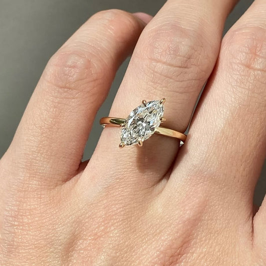 Marquise Lab Diamond Engagement Ring With Six Prong - view 4