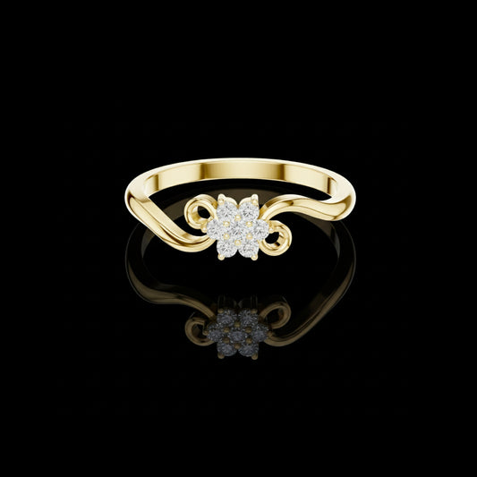 0.11 TCW Delicate Romantic Gold Floral Lab Grown Diamond Cluster Ring with Elegant Swirl Band Design