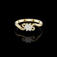 0.20 TCW Delicate Romantic Gold Floral Moissanite Diamond Cluster Ring with Elegant Swirl Band Design