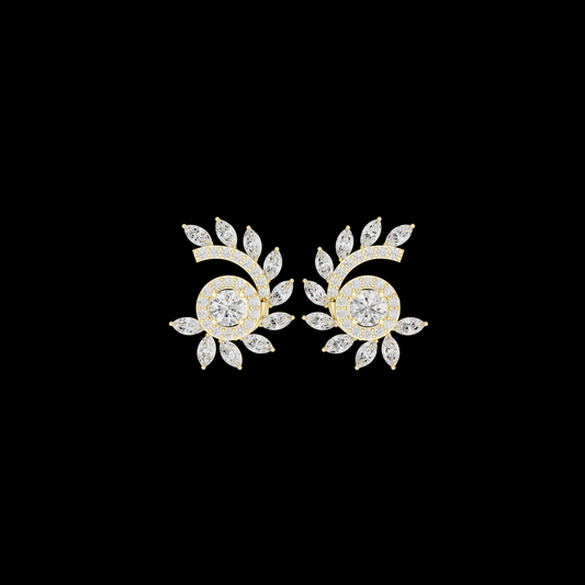 0.45 CT Sunburst Floral Mloissanite Diamond Stud Earrings with Halo Center and Marquise Accents