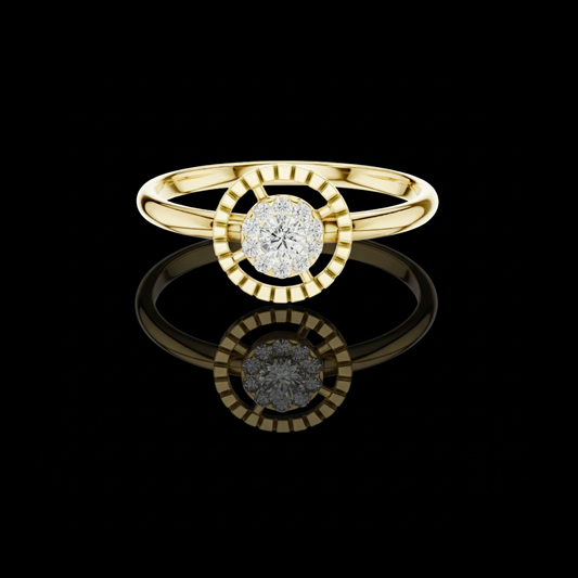 0.06 CT Radiant Sunburst Halo Lab Grown Diamond Ring Elegant Floral Sparkle Statement Piece for Women