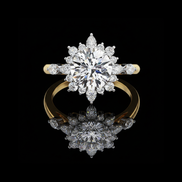 1.50 CT Lab Grown Diamond Round Cut Sunburst Halo Ring with Center Luxury Bridal Jewelry