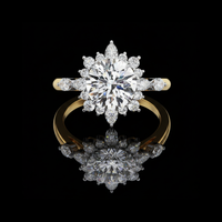 1.50 CT Moissanite Diamond Round Cut Sunburst Halo Ring with Center Luxury Bridal Jewelry