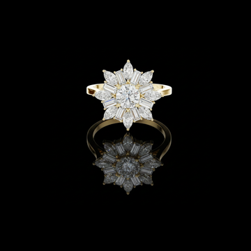 0.50 CT Sunburst Round Center Lab Grown Diamond Cluster Ring with Marquise and Baguette Cut Diamonds