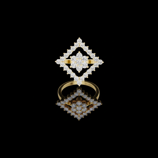 1.00 TCW Artistic Lab Grown Diamond Cluster Ring with Openwork Geometric Halo Design