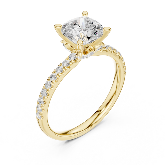 1.50 CT Delicate Cushion Cut Lab Grown Diamond With Sparkling Pave Band Engagement Ring For Her