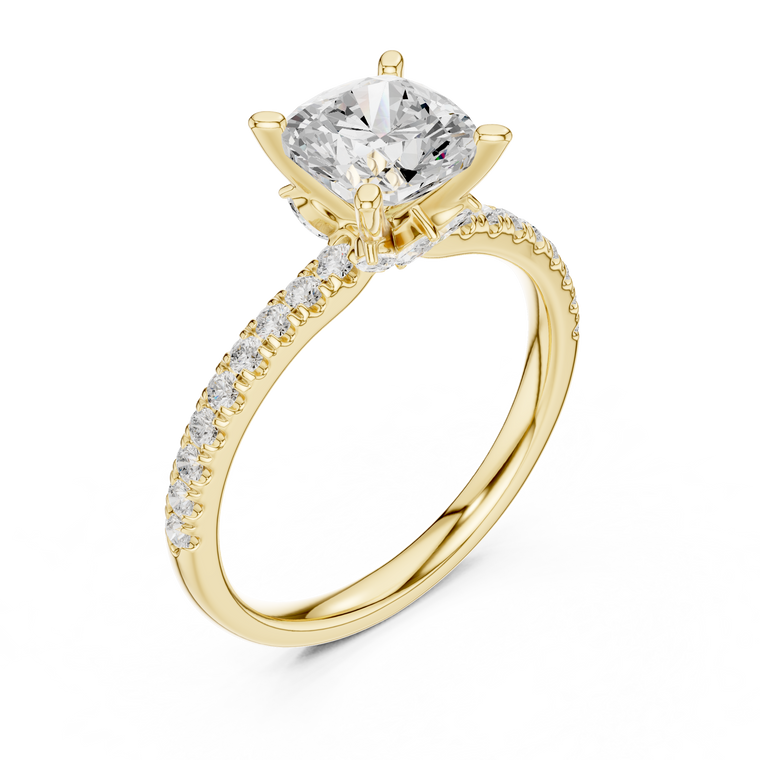 Pave Cushion Cut Lab Diamond Solitaire Engagement Rings - view 2