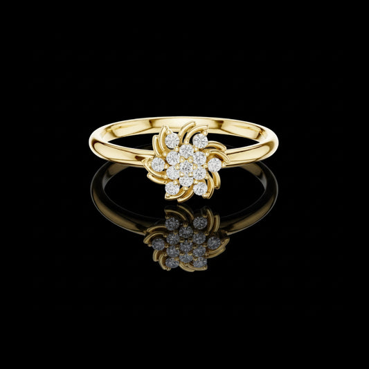 0.078 TCW Swirling Floral Cluster Lab Diamond in Round Cut Sparkling Everyday Fine Ring