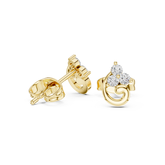 0.15 TCW Elegant Swirl Diamond Stud Earrings with Triple Brilliant Cut Moissanite Diamonds