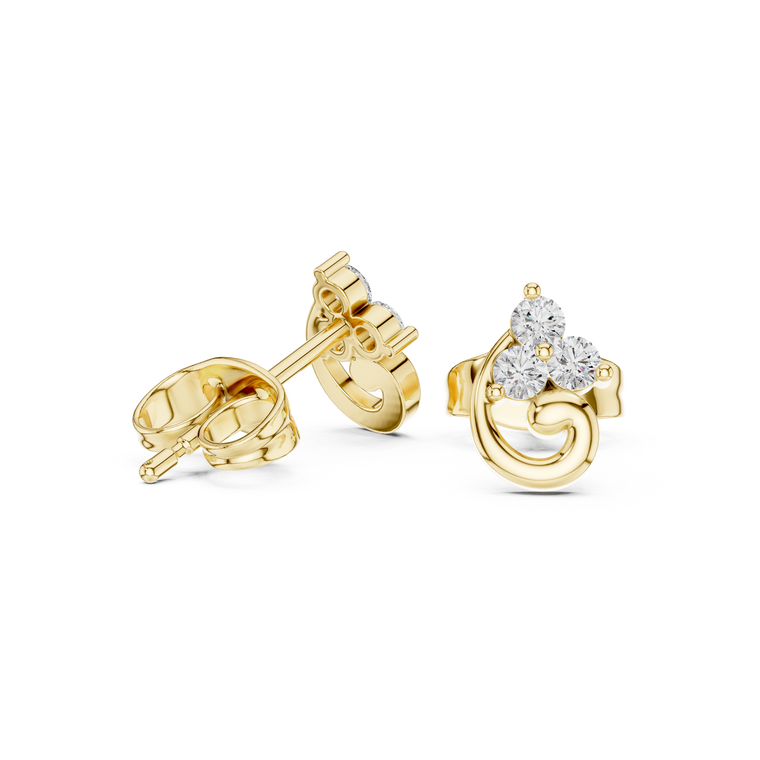 Swirl Design Stud Earrings with Triple - view 2