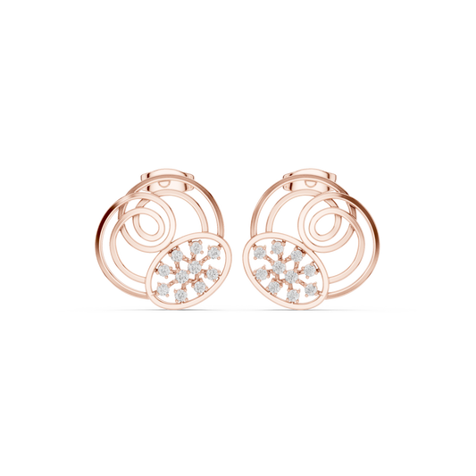0.25 TCW Glamour Spiral Bloom Stud Moissanite Round Earrings with Circular Swirl Frame and Floral Cluster Accent For Gift