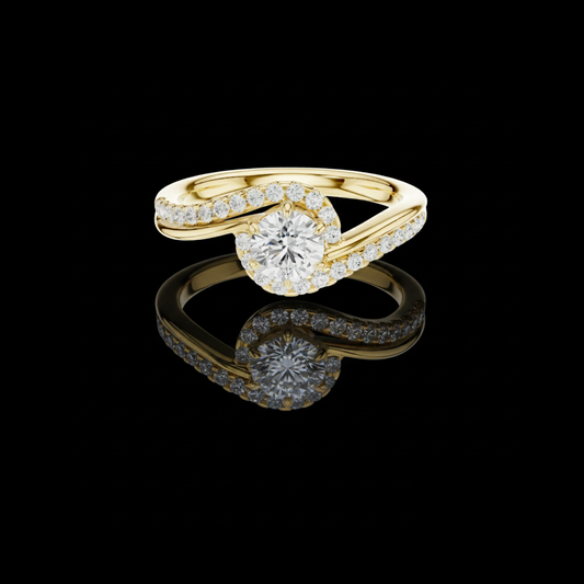 0.5 CT Elegant Round Cut Halo Swirl Ring with Moissanite Diamond Accents Twisted Band Luxury Design For Her