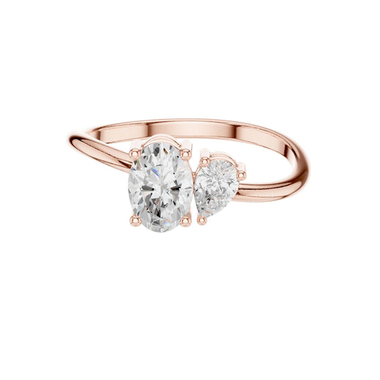 0.65 TCW Premium Toi et Moi Moissanite Diamond Ring with Oval and Pear Cut in Polished Gold