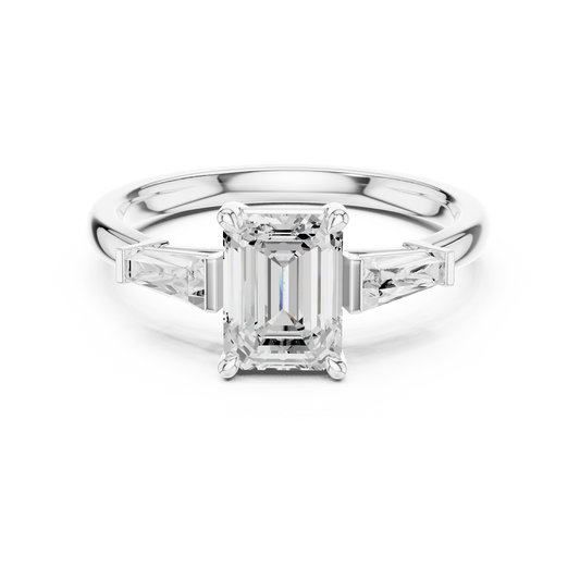 Emerald With Tapered Baguette Side Stones Moissanite Ring - view 3