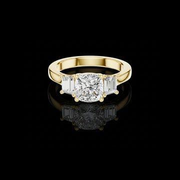 2.00 CT Aurora Cushion Center Lab Diamond Three Stone with Tapered Baguette Side Stones
