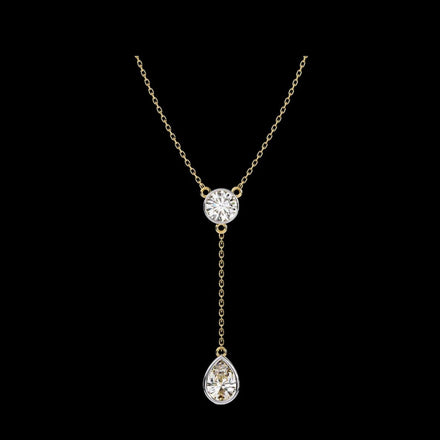 Bezel Set Round with Drop Pear Cut Lab Grown Diamond Necklace