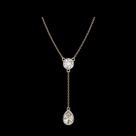 0.65 CT The Eternal Bezel Glow Pear & Round Cut Moissanite Diamond Drop Necklace For Loved One
