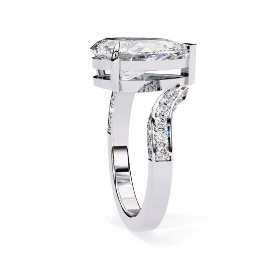 East West Pear Cut Moissanite Bypass Wedding Ring - view 2