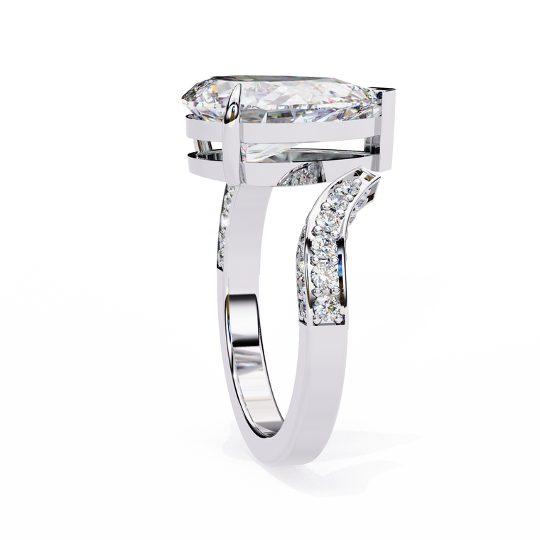 East West Pear Cut Moissanite Bypass Wedding Ring - view 2