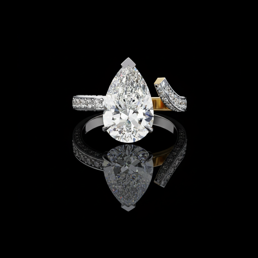 3.50 CT Eternal Harmony Teardrop Moissanite Diamond Ring with Curved Wedding Band