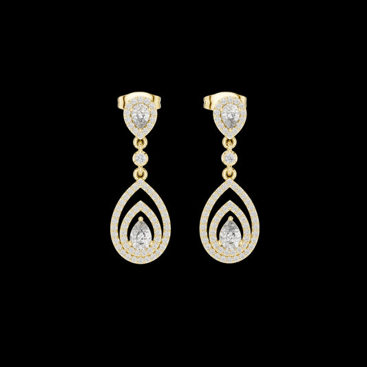 0.39 CT Ethereal Teardrop Halo Drop Moissanite Earrings in Gold with Layered Pear Cut Brilliance For Glam Girl