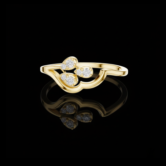 0.081 TCW Elegant Triple Teardrop Lab Grown Diamond Leaf Ring Dainty Nature Inspired Luxury Band For Women