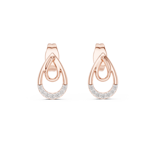 0.076 TCW Iconic Loop Moissanite Round Diamond Gold Stud Earrings with Interlinked Teardrop Elegance