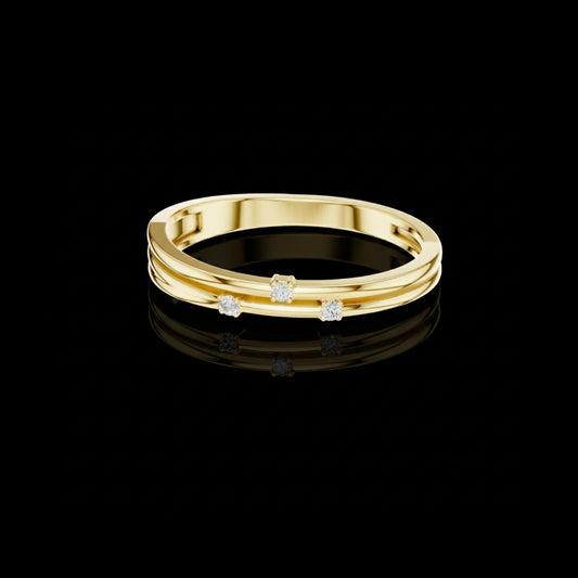 0.024 TCW Delicate Double-Row Band Stacking Minimalist Gold With Scattered Moissanite Diamonds