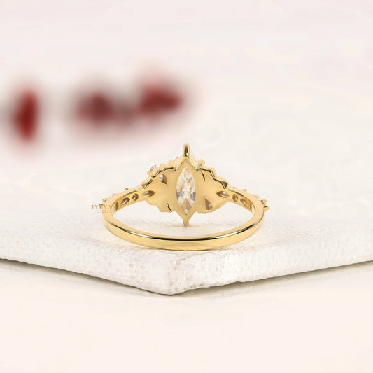 2.50 Ivevar Luxury Marquise Moissanite Diamond Ring with Floral Gold Details