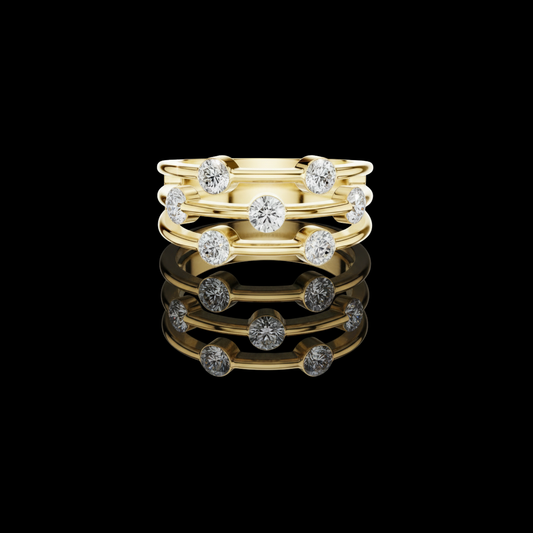 2.00 TCW Radiant Constellation Horizon Triple Row Bezel Set Moissanite Diamond Ring in Polished Gold
