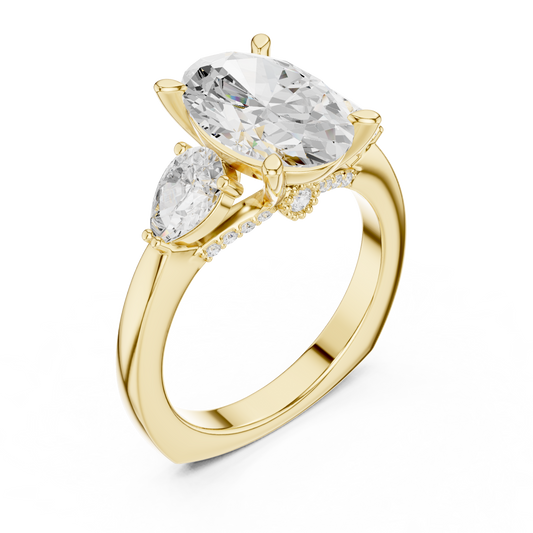 Oval Cut Three Stone Lab Diamond Ring With Pear Side Stones - view 4